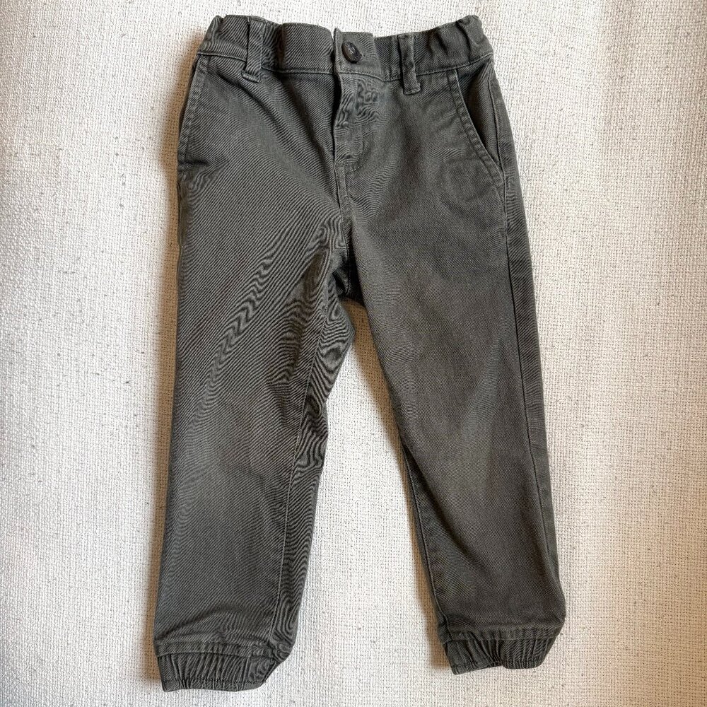 Janie and Jack Toddler Chino Pants 3T Olive Green Elastic Hem Joggers